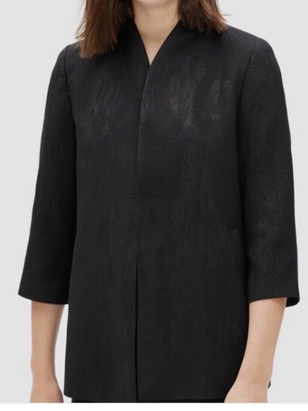 NWT Eileen Fisher Erased Diamonds Black Textured Open-Front Jacket size L